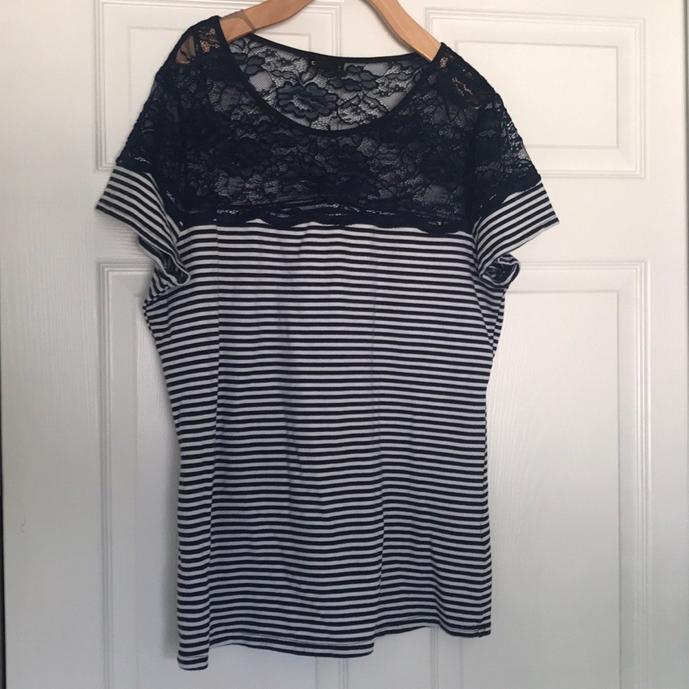 Blue striped and lace shirt